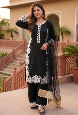 Black heavy natural silk palazzo set with pearl moti hand work 1