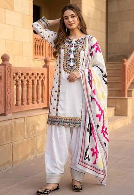 White heavy natural silk palazzo set with embroidery & digital dupatta 3