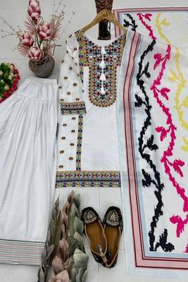 White heavy natural silk palazzo set with embroidery & digital dupatta 4