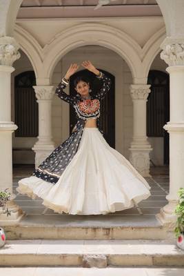 Black Cotton Free Size Stitched Navratri Lehenga Choli with Bandhani & Kutchi Patch Work 3
