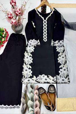 Black heavy natural silk palazzo set with pearl moti hand work 4