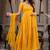 Yellow chanderi jacquard anarkali suit with mirror work