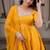 Yellow chanderi jacquard anarkali suit with mirror work