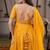 Yellow chanderi jacquard anarkali suit with mirror work