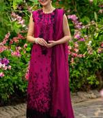Dark pink roman silk suit set with thread & sequins work