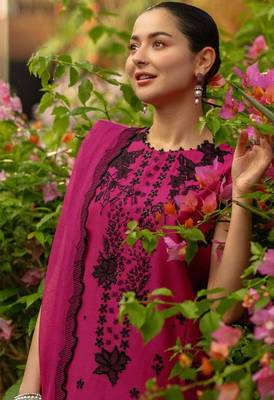 Dark pink roman silk suit set with thread & sequins work 3