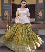 Green Viscose Free Size Stitched Lehenga Choli with Embroidery & Sequence Work