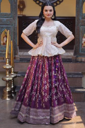 Wine Viscose Readymade Stitched Lehenga Choli with Embroidery & Sequence Work
