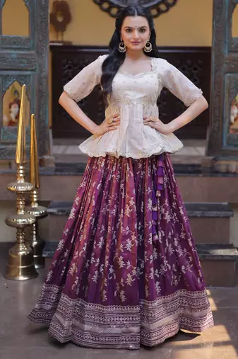 Wine Viscose Free Size Stitched Lehenga Choli with Embroidery & Sequin Work