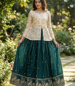 D Green Silk Free Size Stitched Lehenga Choli with Embroidery & Zari Work