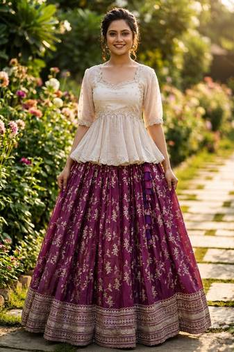 Dark-Green Silk Readymade Stitched Lehenga Choli with Embroidery & Zari Work
