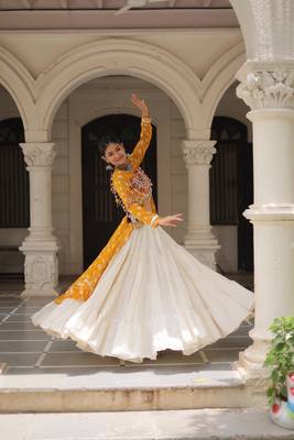Yellow Cotton Free Size Stitched Navratri Lehenga Choli with Bandhani & Kutchi Patch Work 3