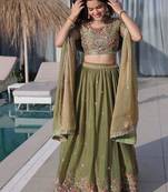 Mehendi silk blend Lehenga Choli with Multi Thread Embroidery Work