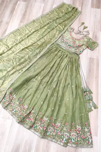 Mehendi silk blend Lehenga Choli with Multi Thread Embroidery Work