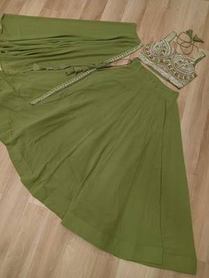 Mehendi Georgette Free Size Stitched Lehenga Choli with Embroidery & Beads Work 4