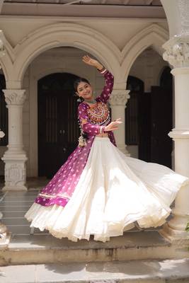 Purple Cotton Free Size Stitched Navratri Lehenga Choli with Bandhani & Kutchi Patch Work 3