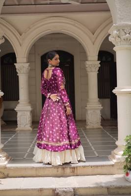 Purple Cotton Free Size Stitched Navratri Lehenga Choli with Bandhani & Kutchi Patch Work 4