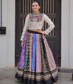 Multicolor Cotton Free Size Stitched Navratri Lehenga Choli with Gota Patti & Mirro Work