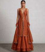Rust orange embroidered organza Lehenga set