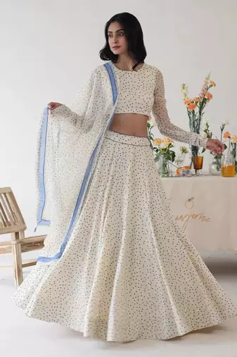 Polka dot Print Georgette Fabric Lehenga choli with Dupatta.