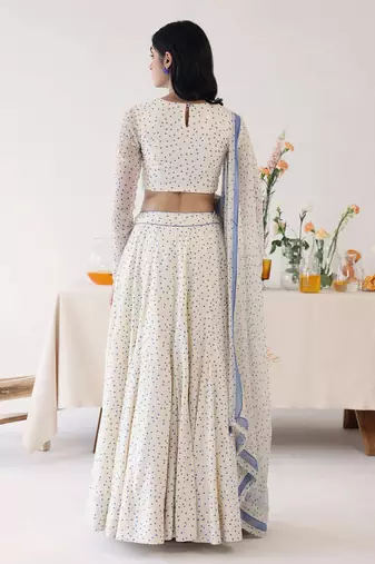 Polka dot Print Georgette Fabric Lehenga choli with Dupatta.