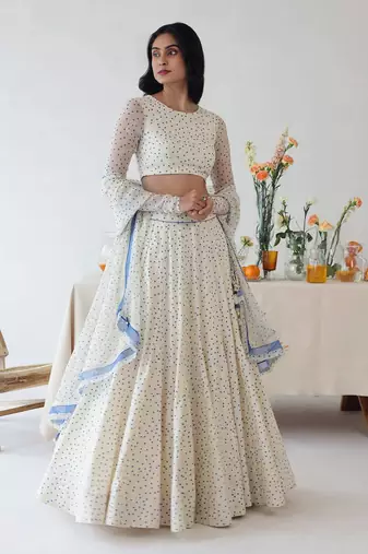 Polka dot Print Georgette Fabric Lehenga choli with Dupatta.