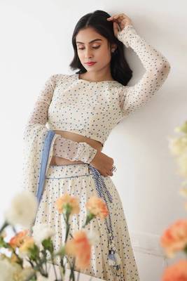 Polka dot Print Georgette Fabric Lehenga choli with Dupatta. 4