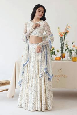 Polka dot Print Georgette Fabric Lehenga choli with Dupatta. 5