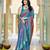 Turquoise blue soft silk blend woven saree with rich zari border & traditional heritage motifs