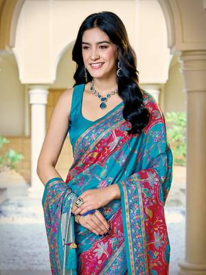 Turquoise blue soft silk blend woven saree with rich zari border & traditional heritage motifs 3