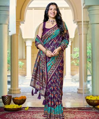 Purple soft silk blend woven saree with rich zari border & traditional heritage motifs 1