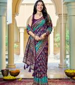 Purple soft silk blend woven saree with rich zari border & traditional heritage motifs
