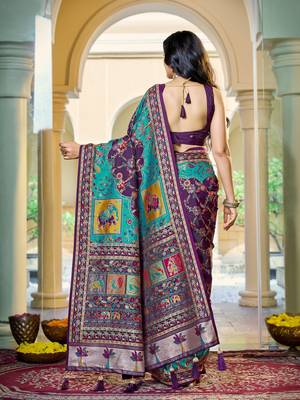 Purple soft silk blend woven saree with rich zari border & traditional heritage motifs 2