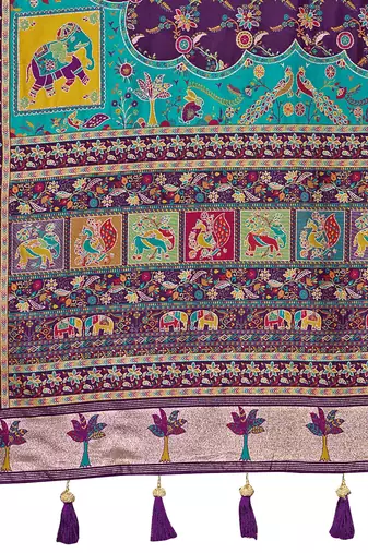 Purple soft silk blend woven saree with rich zari border & traditional heritage motifs