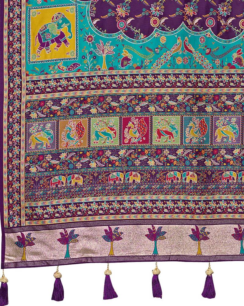 Purple soft silk blend woven saree with rich zari border & traditional heritage motifs