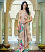 Cream soft silk blend woven saree with rich zari border & traditional heritage motifs