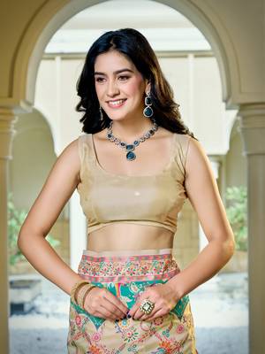 Cream soft silk blend woven saree with rich zari border & traditional heritage motifs 4
