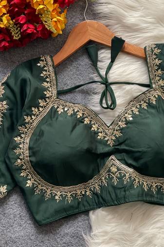 Green royal jodha bridal roman silk blend blouse | heavy zari embroidery