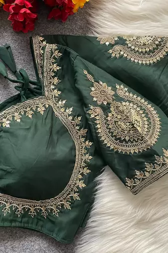 Green royal jodha bridal roman silk blend blouse | heavy zari embroidery
