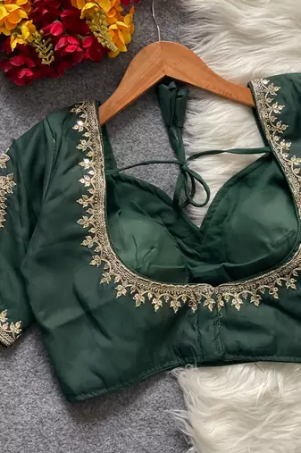 Green royal jodha bridal roman silk blend blouse | heavy zari embroidery