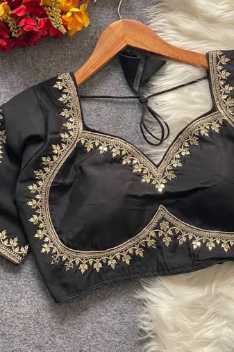 Black royal jodha bridal roman silk blend blouse | heavy zari embroidery