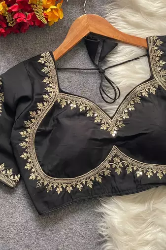 Black royal jodha bridal roman silk blend blouse | heavy zari embroidery