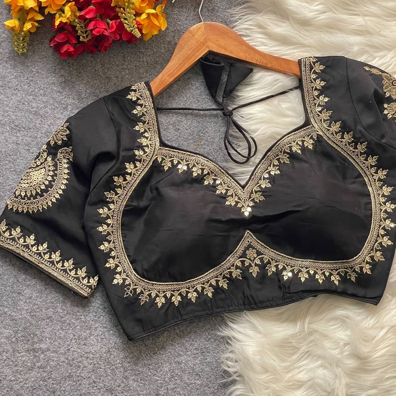Black royal jodha bridal roman silk blend blouse | heavy zari embroidery