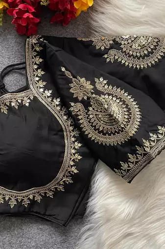 Black royal jodha bridal roman silk blend blouse | heavy zari embroidery