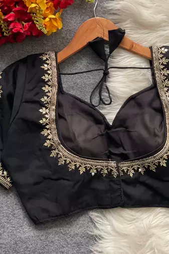 Black royal jodha bridal roman silk blend blouse | heavy zari embroidery