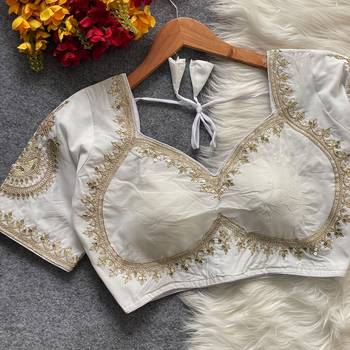 White royal jodha bridal roman silk blend blouse | heavy zari embroidery 1