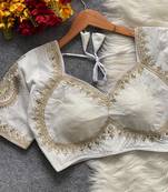 White royal jodha bridal roman silk blend blouse | heavy zari embroidery