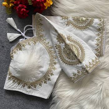 White royal jodha bridal roman silk blend blouse | heavy zari embroidery 2