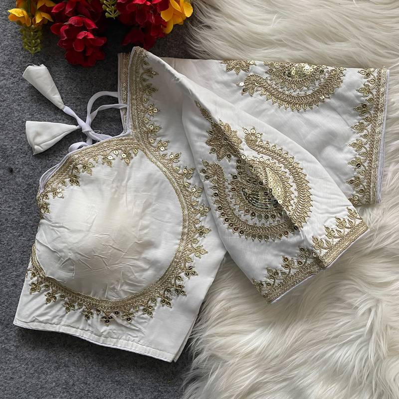 White royal jodha bridal roman silk blend blouse | heavy zari embroidery