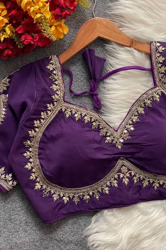 Purple royal jodha bridal roman silk blend blouse | heavy zari embroidery